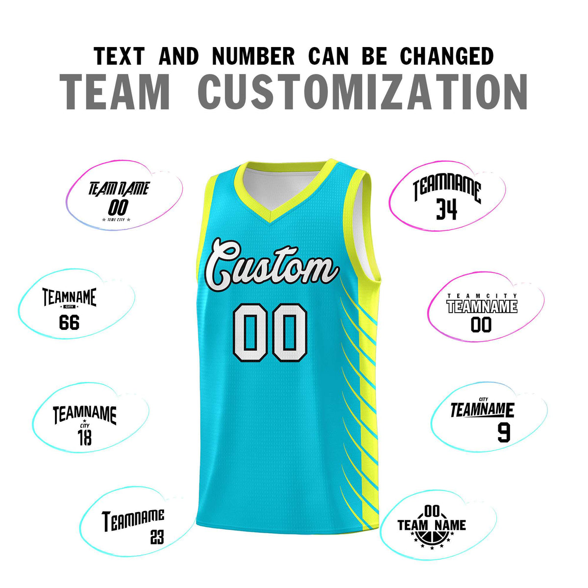 Custom Sky Blue Fluorescent Green Personalized Side Symmetrical Line Pattern Sports Uniform Basketball Jersey| KXKSHOP