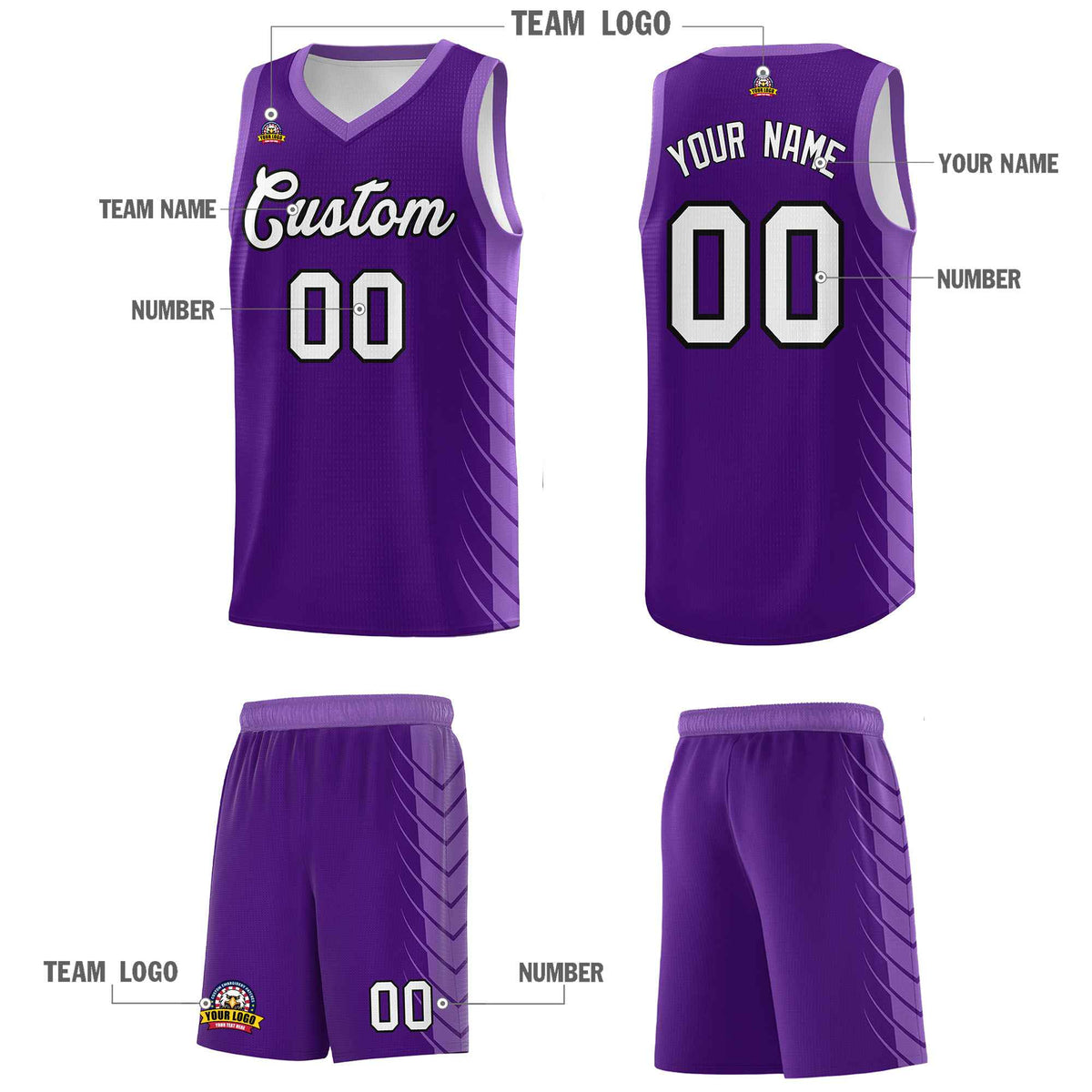 Custom Purple Light Purple Personalized Side Symmetrical Line Pattern Sports Uniform Basketball Jersey