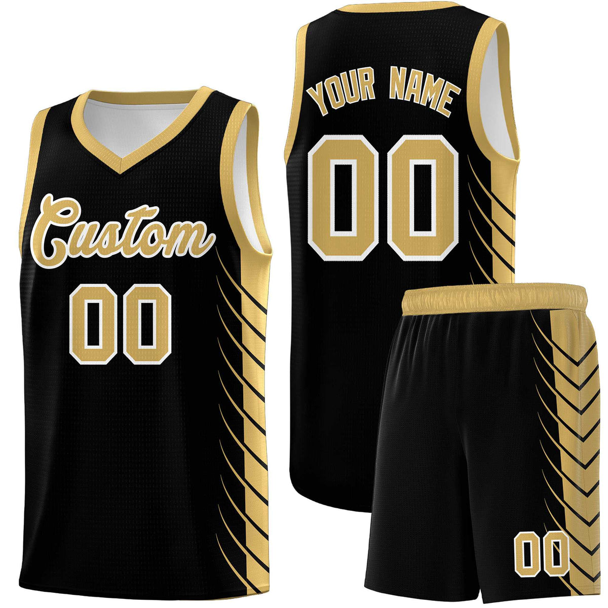 Custom Black Old Gold Personalized Side Symmetrical Line Pattern Sports Uniform Basketball Jersey| KXKSHOP
