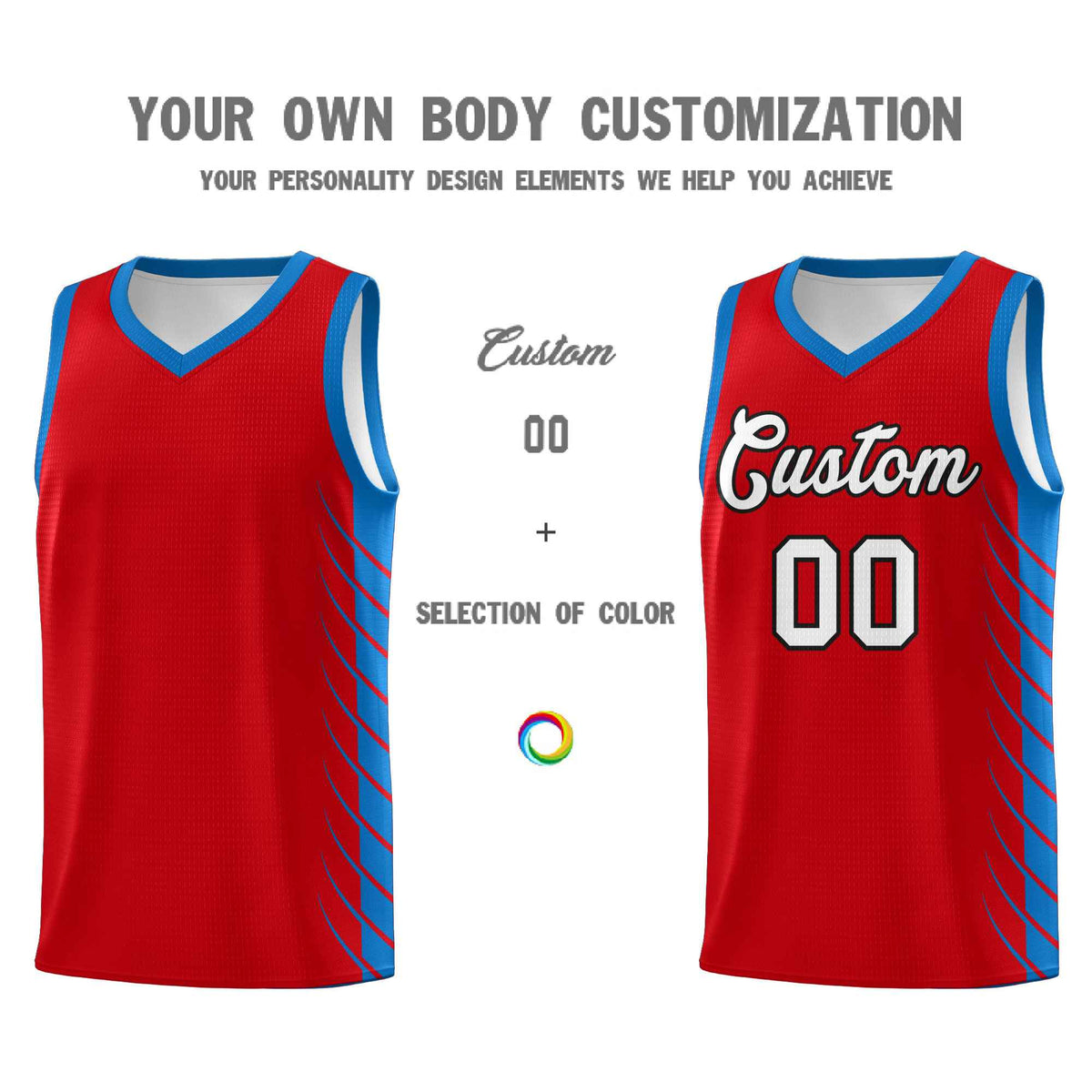 Custom Red Royal Personalized Side Symmetrical Line Pattern Sports Uniform Basketball Jersey| KXKSHOP