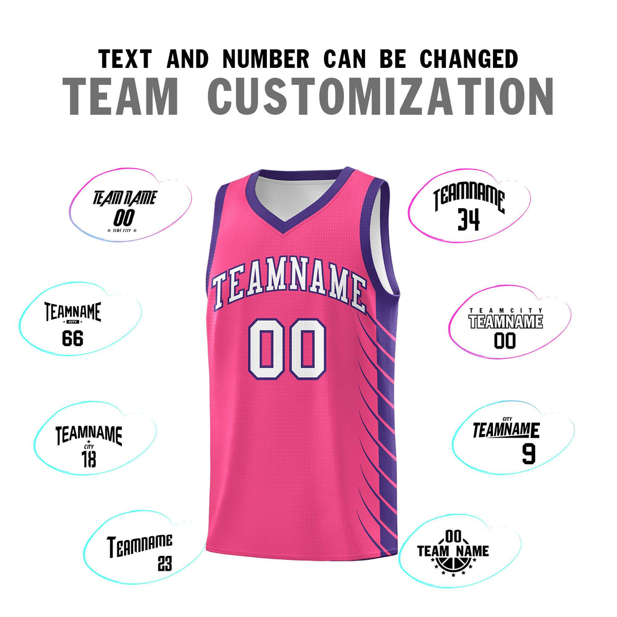 Custom Pink Purple Personalized Side Symmetrical Line Pattern Sports Uniform Basketball Jersey