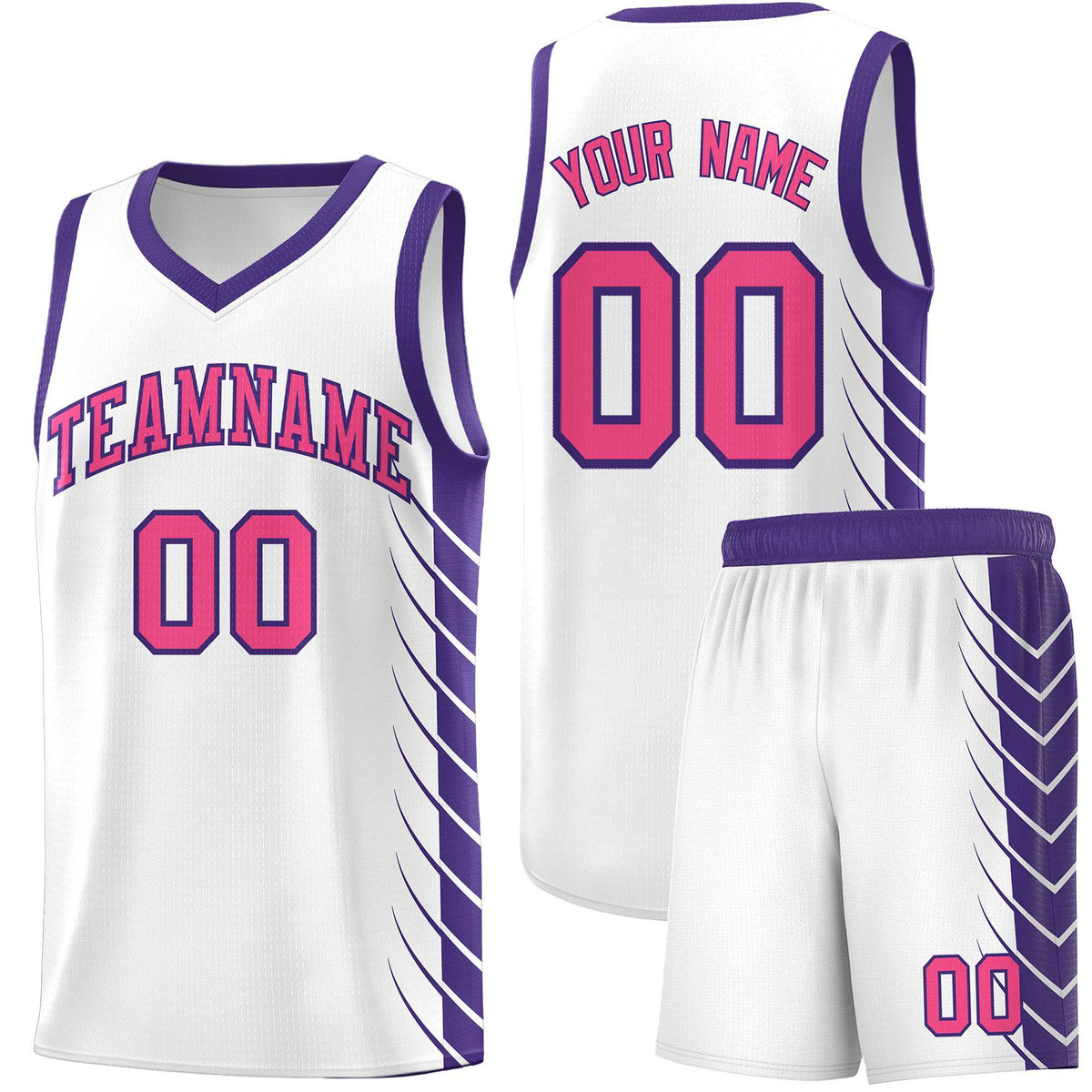 Custom White Purple Personalized Side Symmetrical Line Pattern Sports Uniform Basketball Jersey