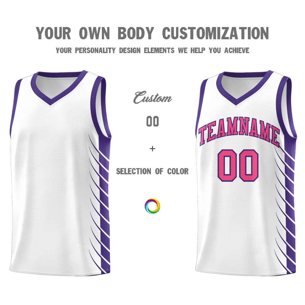 Custom White Purple Personalized Side Symmetrical Line Pattern Sports Uniform Basketball Jersey