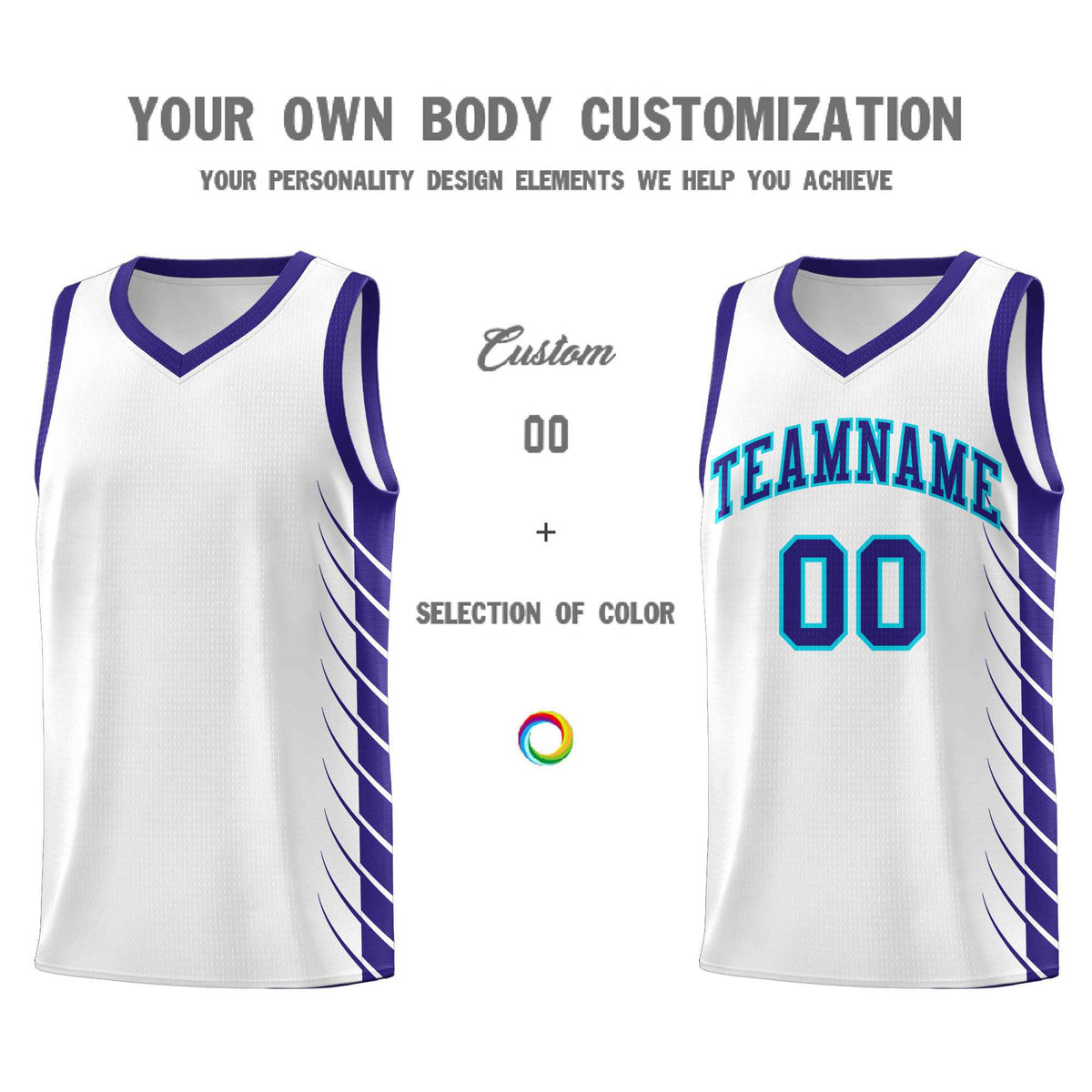Custom White Royal Personalized Side Symmetrical Line Pattern Sports Uniform Basketball Jersey