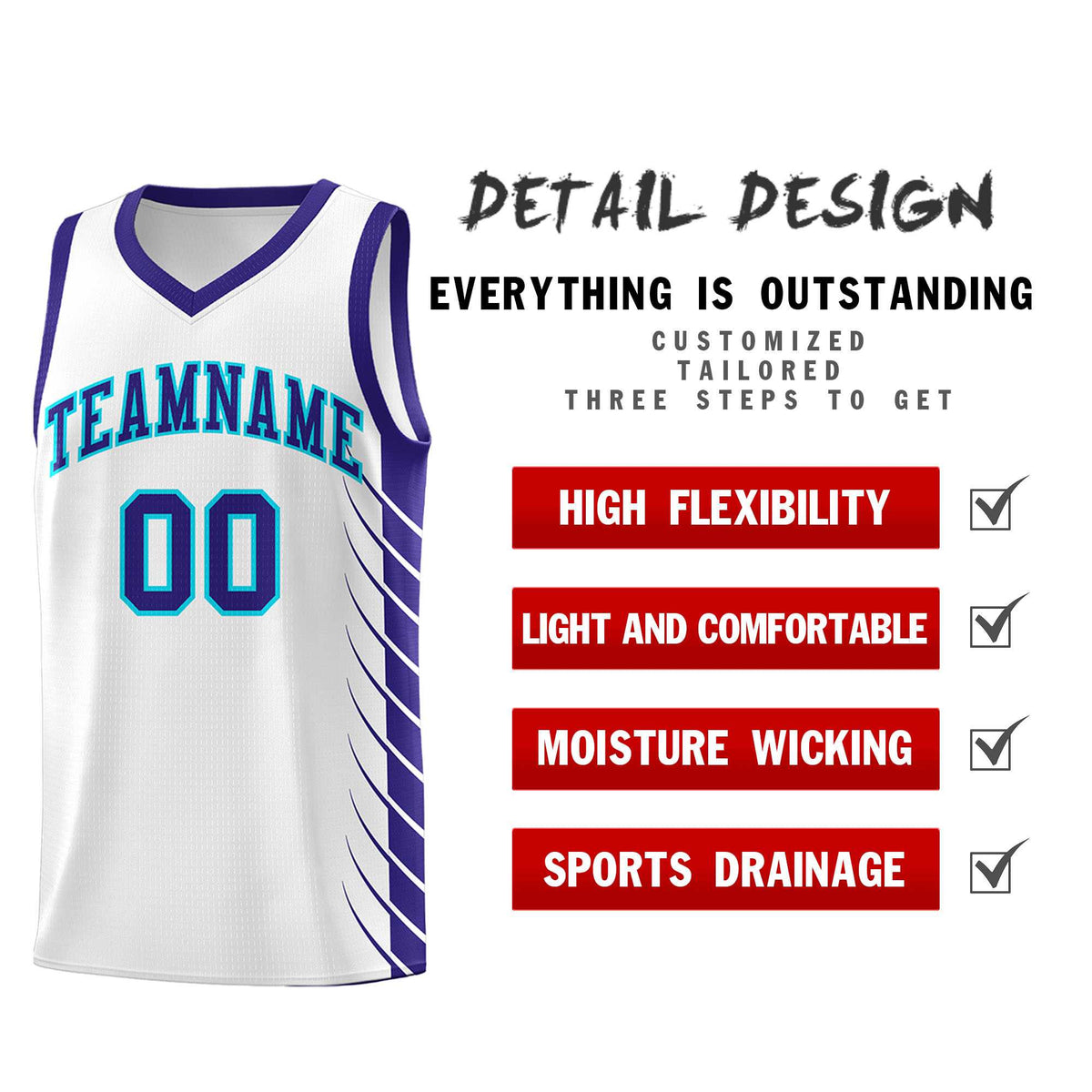 Custom White Royal Personalized Side Symmetrical Line Pattern Sports Uniform Basketball Jersey