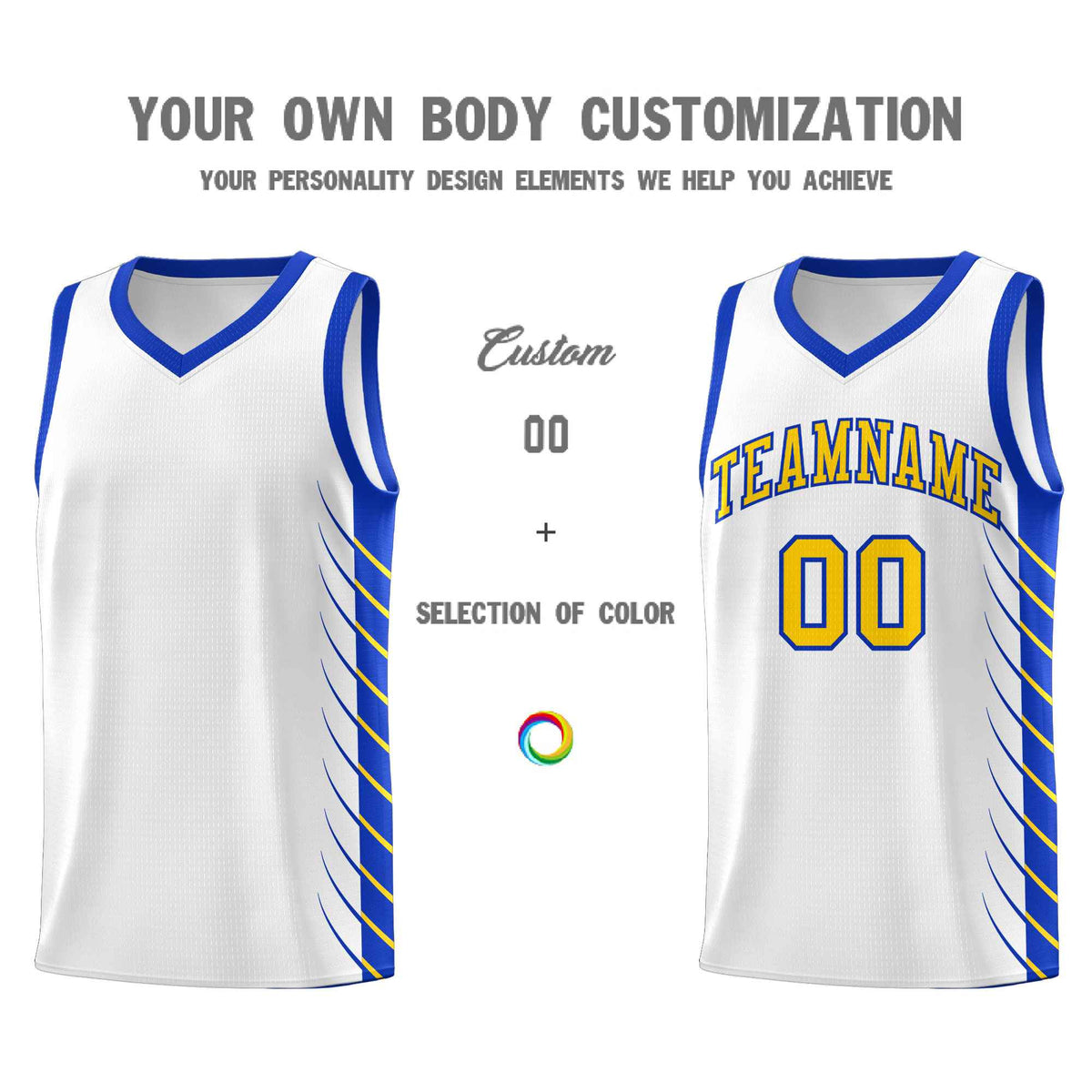 Custom White Royal Personalized Side Symmetrical Line Pattern Sports Uniform Basketball Jersey