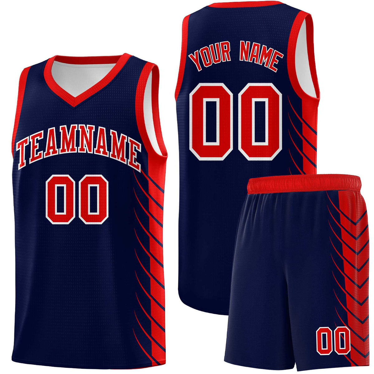 Custom Navy Red Personalized Side Symmetrical Line Pattern Sports Uniform Basketball Jersey