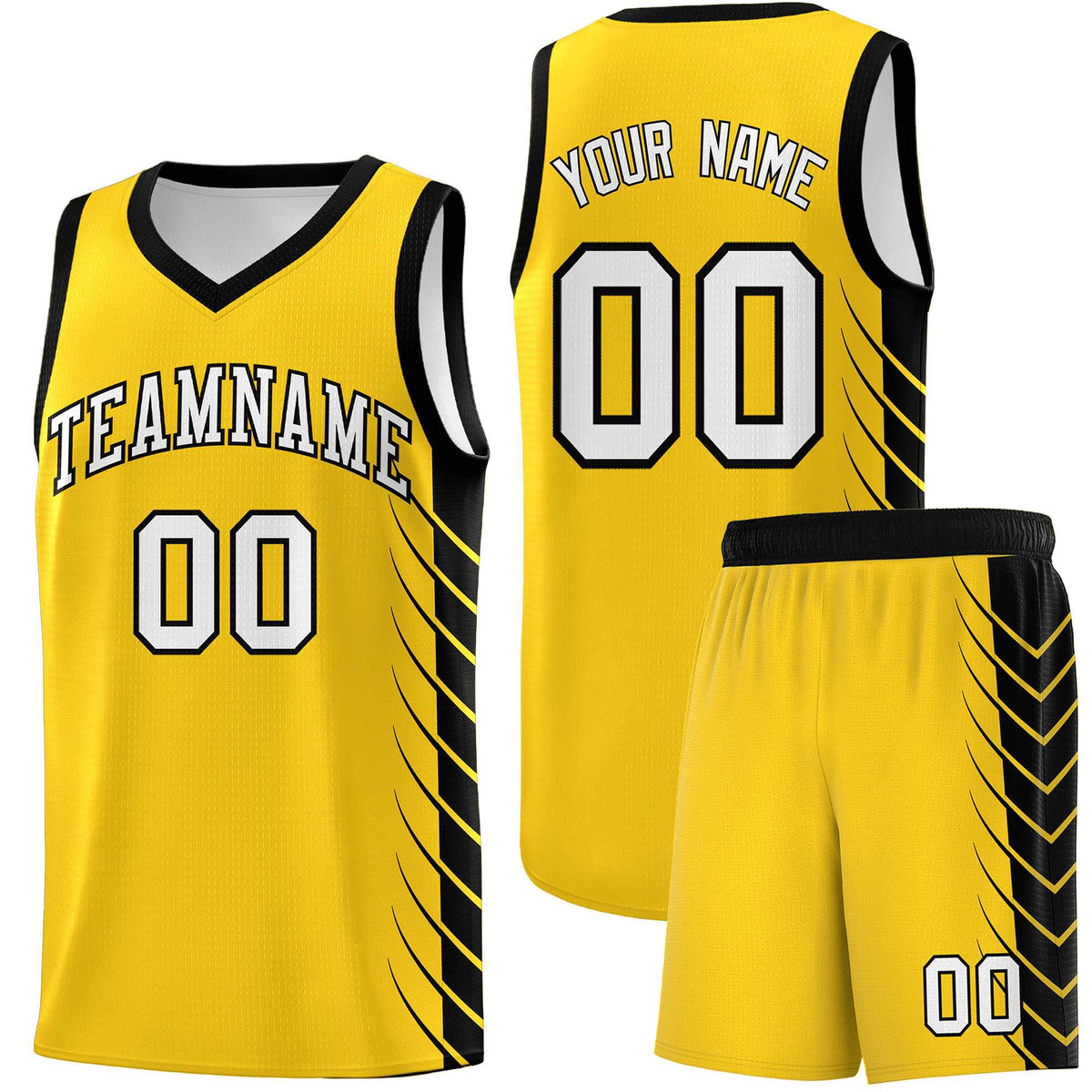 Custom Gold Black Personalized Side Symmetrical Line Pattern Sports Uniform Basketball Jersey