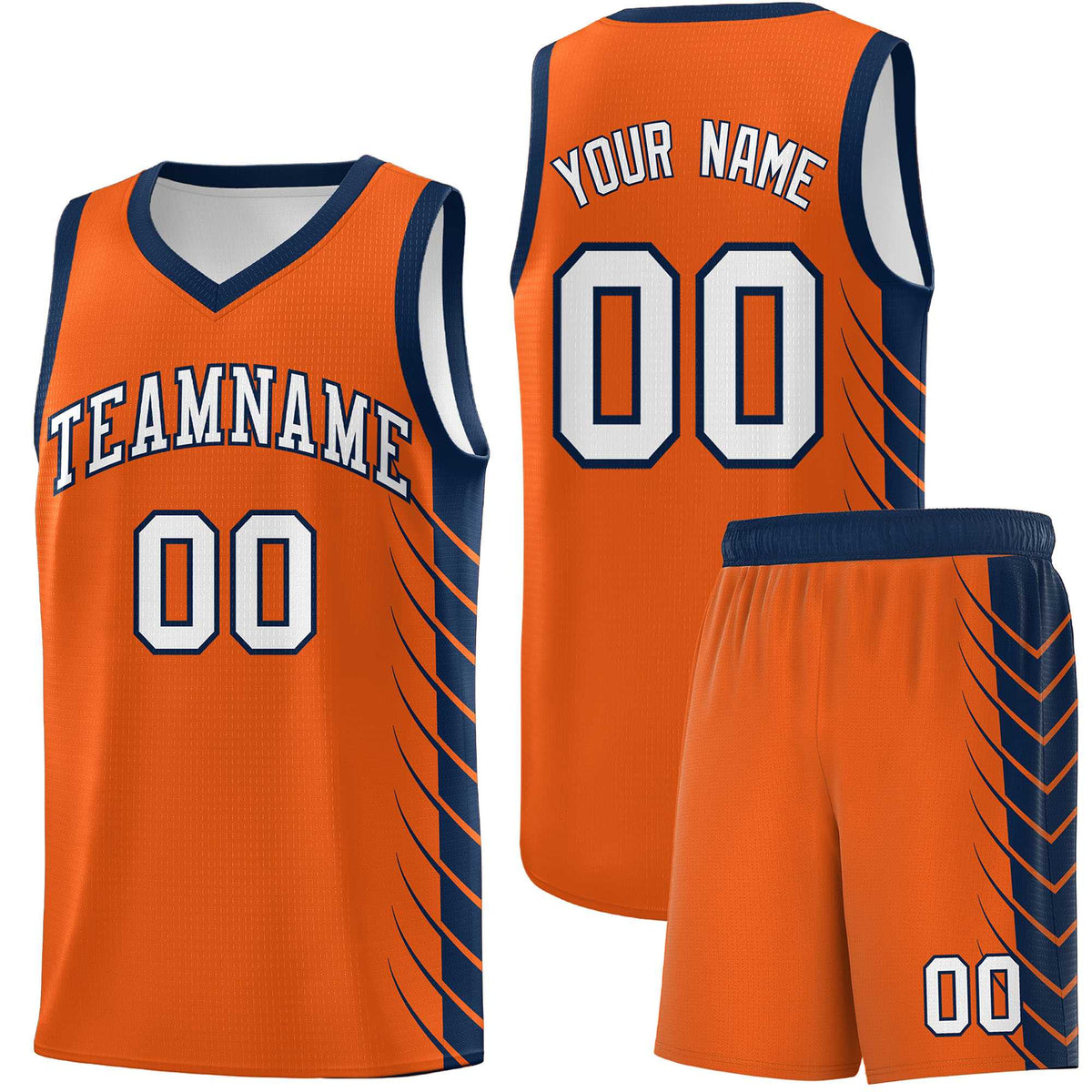 Custom Orange Navy Personalized Side Symmetrical Line Pattern Sports Uniform Basketball Jersey