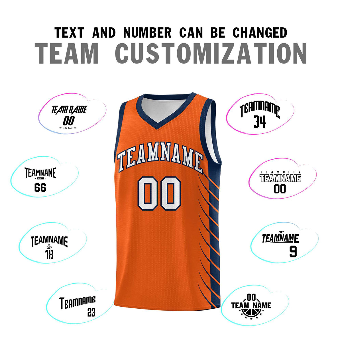 Custom Orange Navy Personalized Side Symmetrical Line Pattern Sports Uniform Basketball Jersey