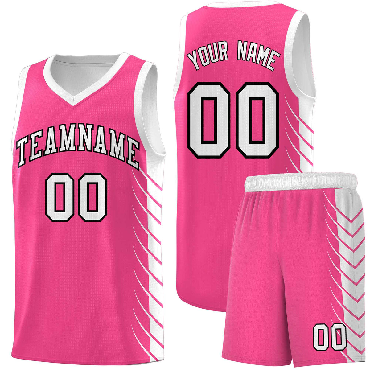 Custom Pink White Personalized Side Symmetrical Line Pattern Sports Uniform Basketball Jersey