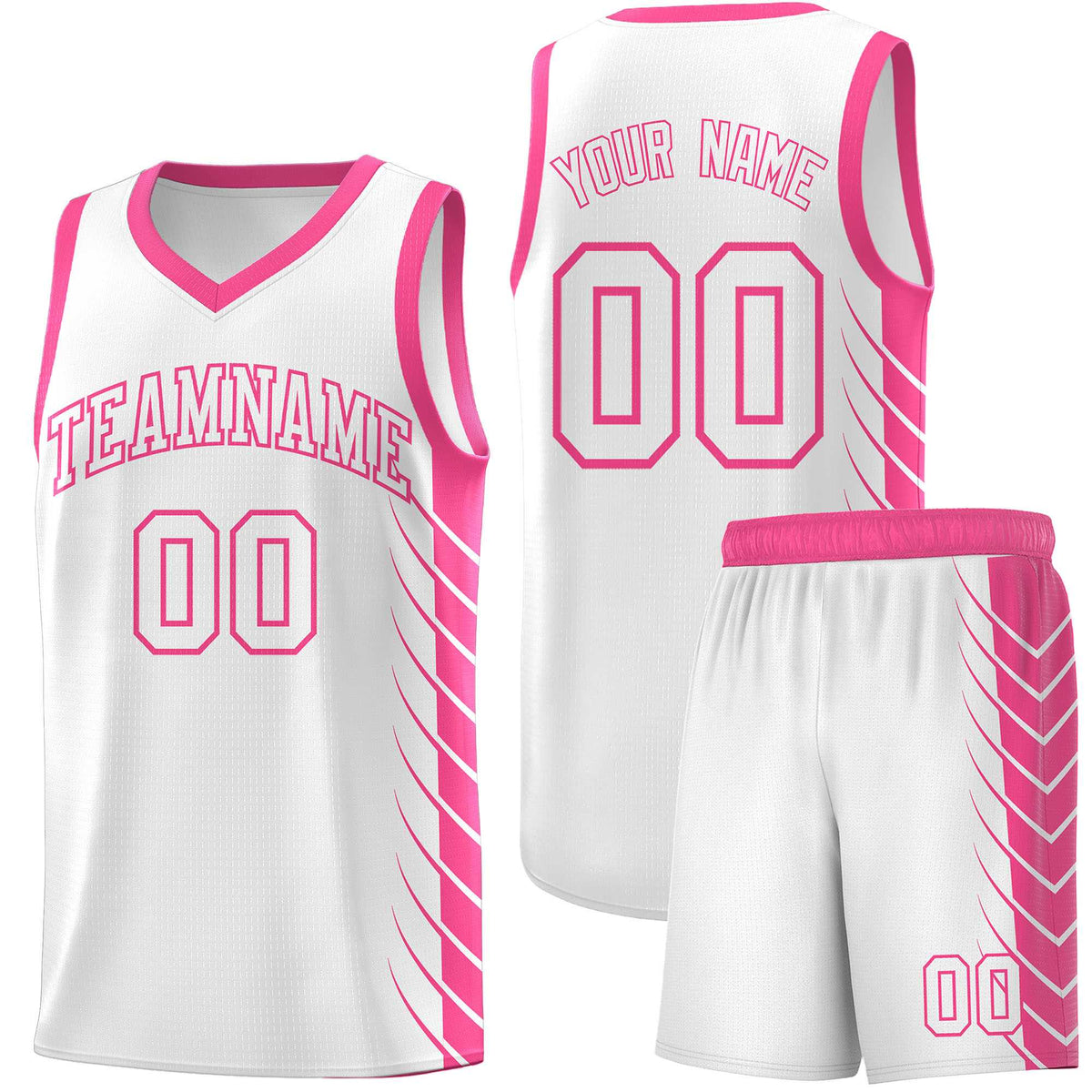 Custom White Pink Personalized Side Symmetrical Line Pattern Sports Uniform Basketball Jersey