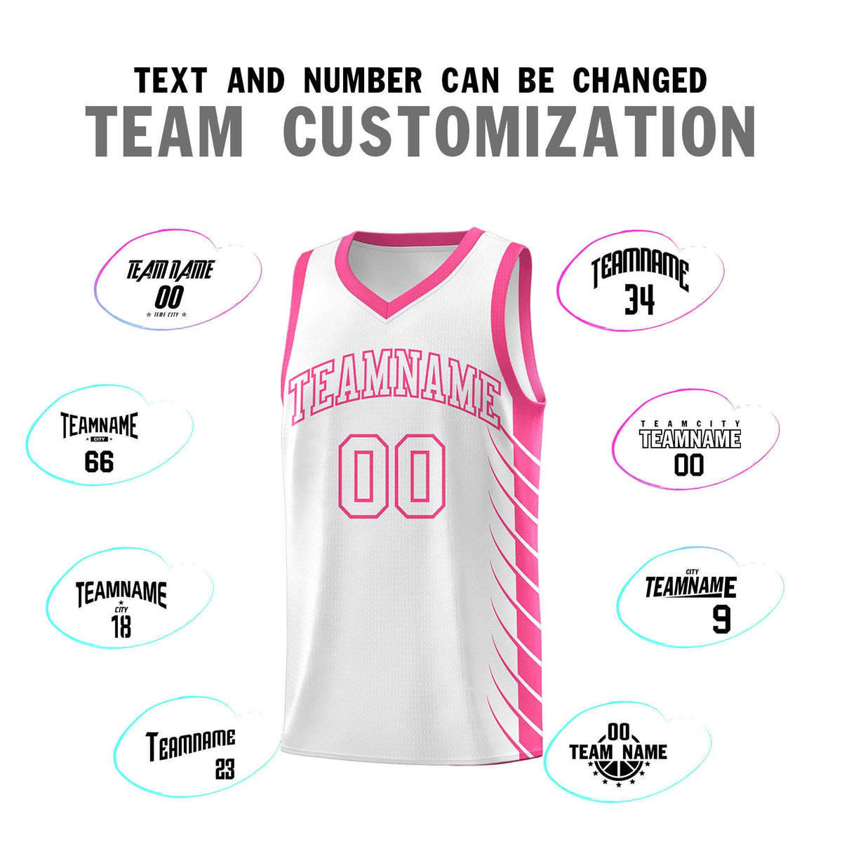 Custom White Pink Personalized Side Symmetrical Line Pattern Sports Uniform Basketball Jersey