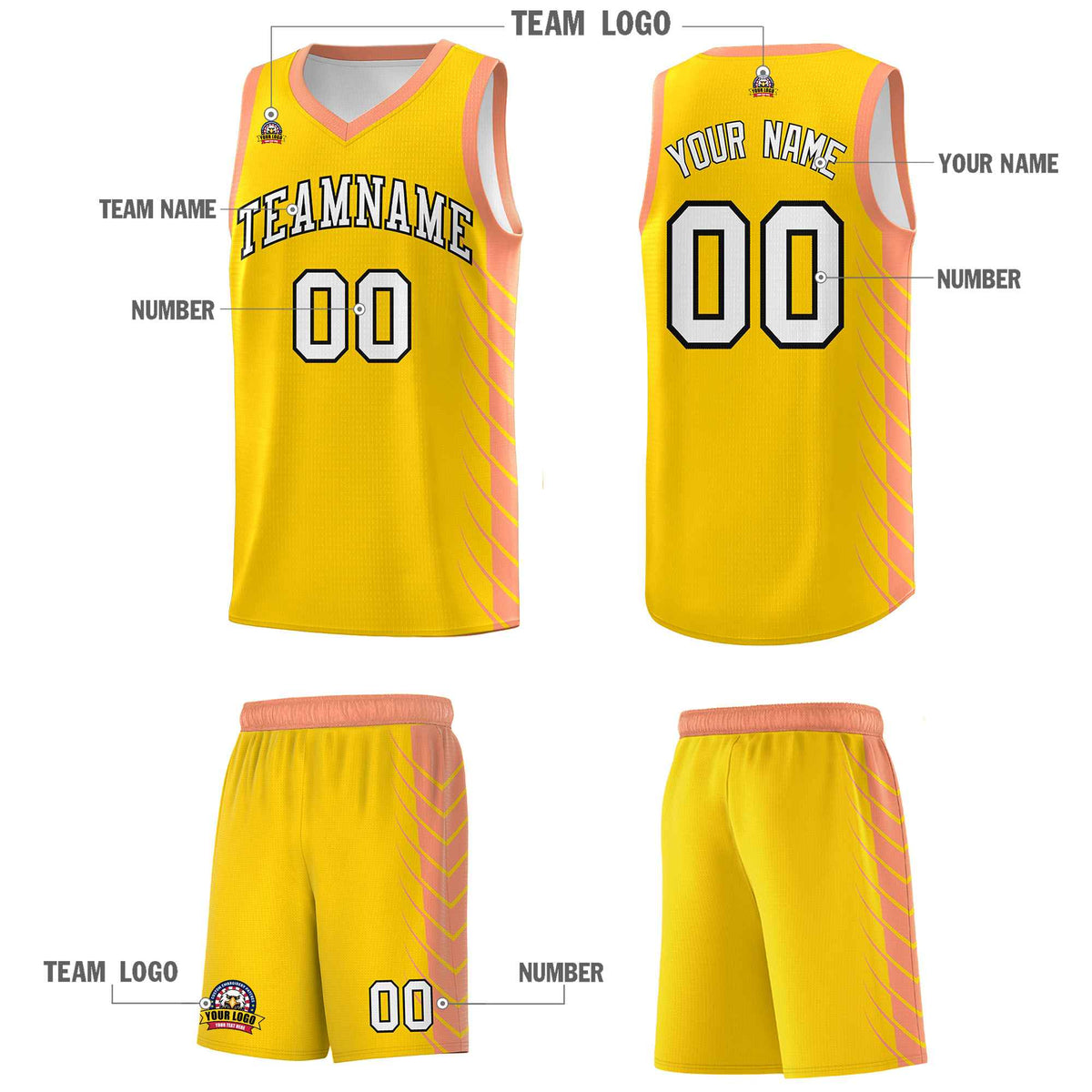 Custom Gold Light Orange Personalized Side Symmetrical Line Pattern Sports Uniform Basketball Jersey