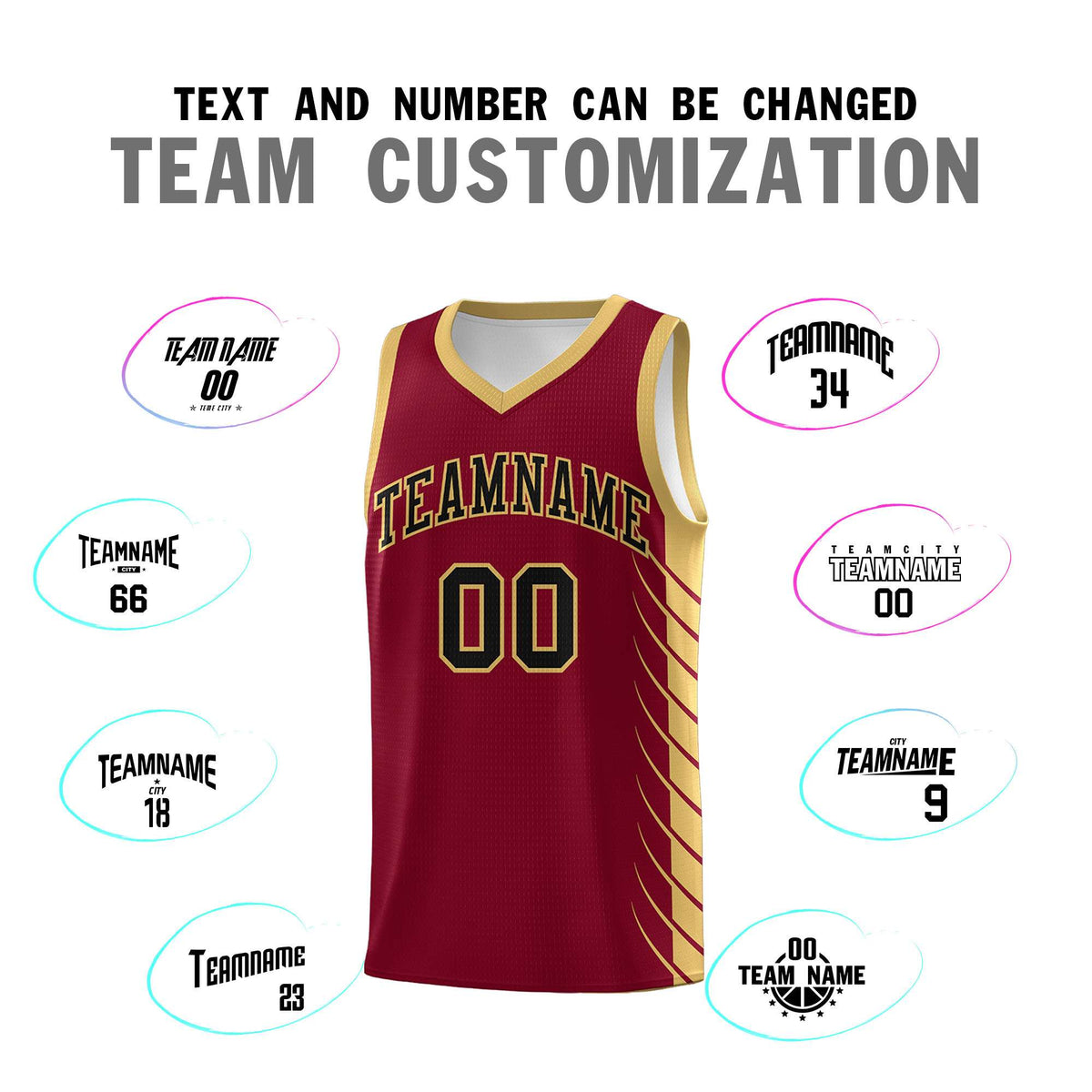 Custom Crimson Old Gold Personalized Side Symmetrical Line Pattern Sports Uniform Basketball Jersey