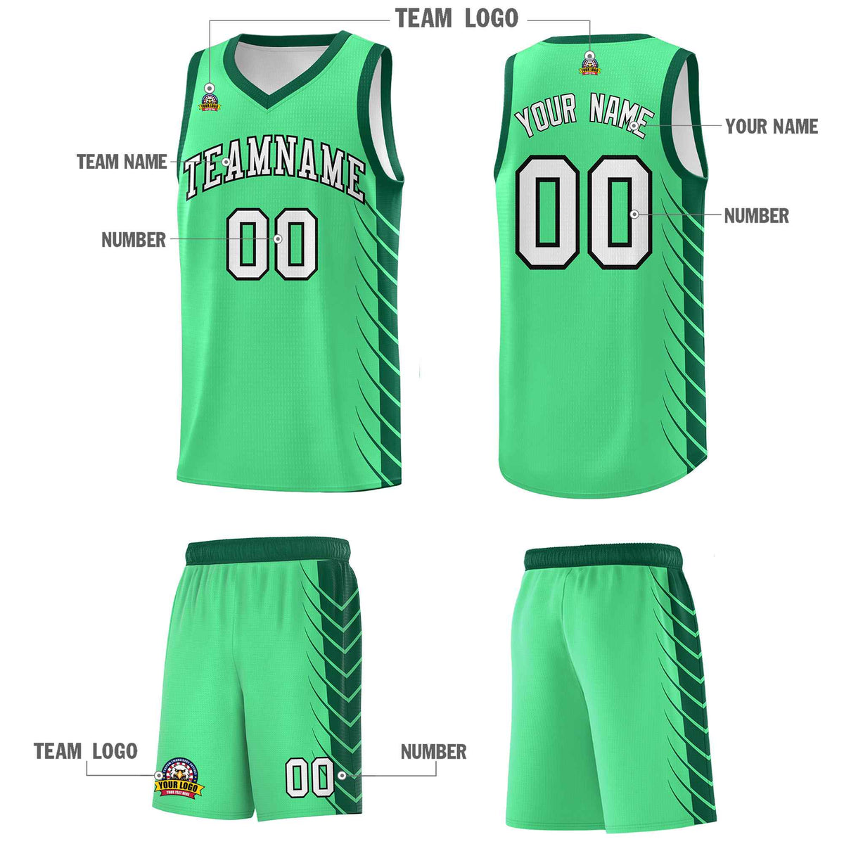 Custom Green Kelly Green Personalized Side Symmetrical Line Pattern Sports Uniform Basketball Jersey