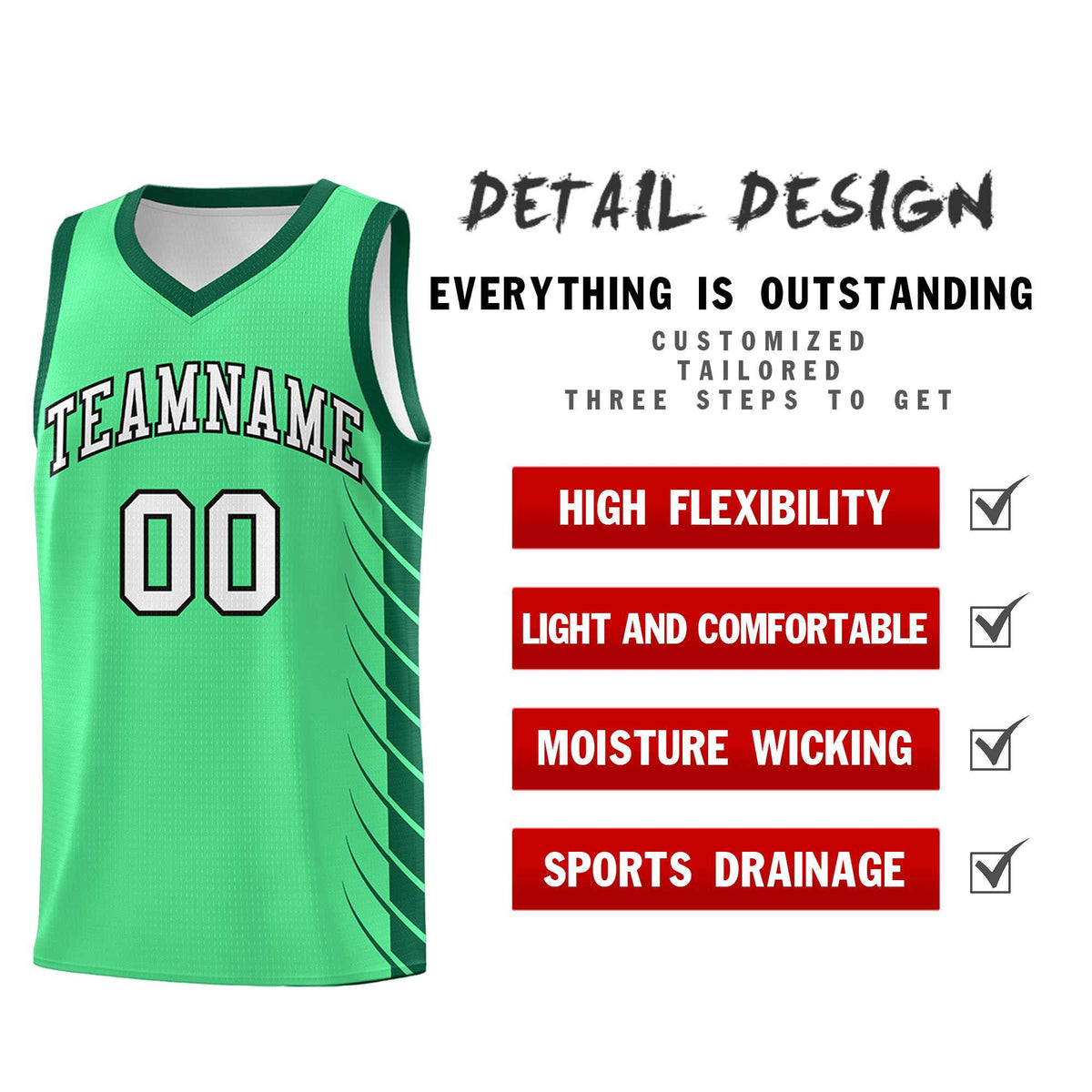 Custom Green Kelly Green Personalized Side Symmetrical Line Pattern Sports Uniform Basketball Jersey