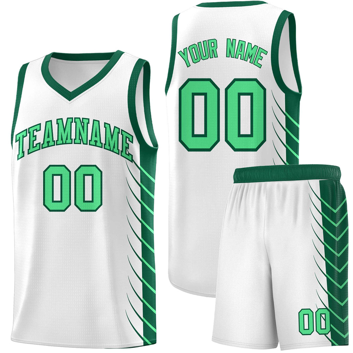 Custom White Kelly Green Personalized Side Symmetrical Line Pattern Sports Uniform Basketball Jersey