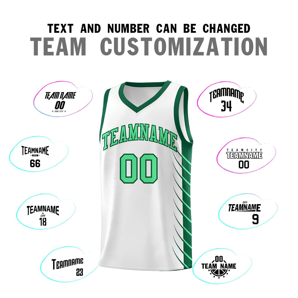 Custom White Kelly Green Personalized Side Symmetrical Line Pattern Sports Uniform Basketball Jersey