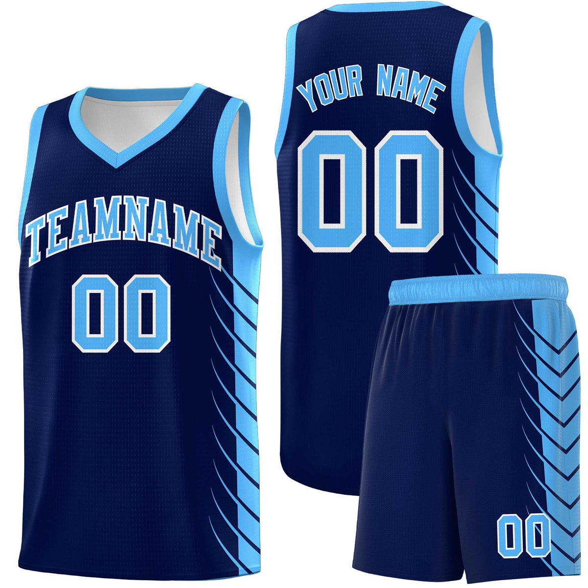 Custom Navy Powder Blue Personalized Side Symmetrical Line Pattern Sports Uniform Basketball Jersey