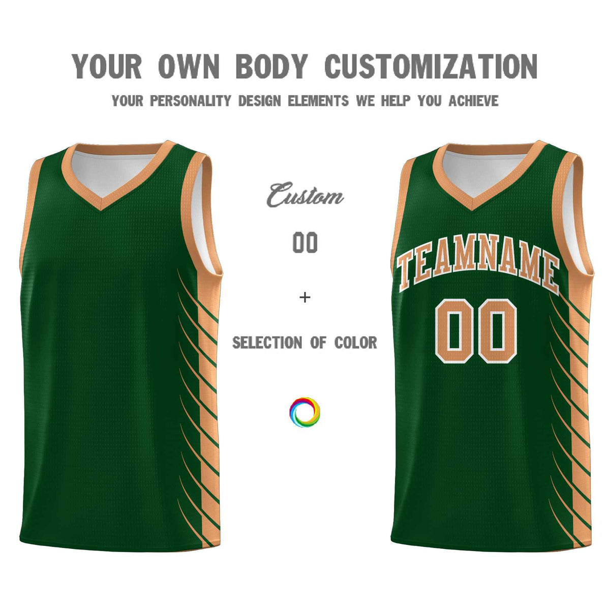 Custom Green Buckskin Brown Personalized Side Symmetrical Line Pattern Sports Uniform Basketball Jersey