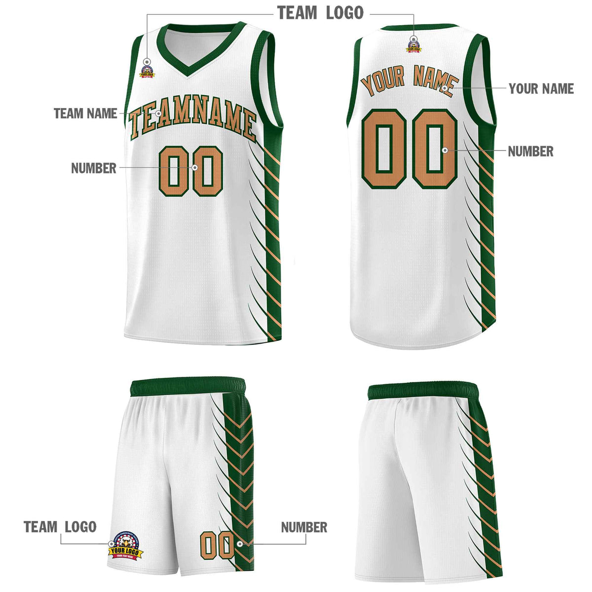Custom White Green Personalized Side Symmetrical Line Pattern Sports Uniform Basketball Jersey
