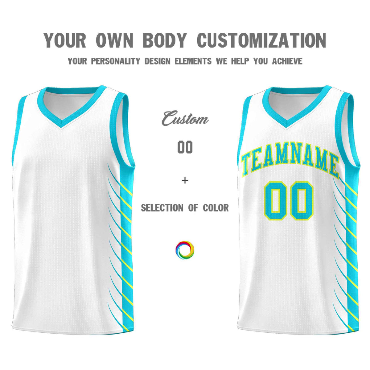 Custom White Sky Blue Personalized Side Symmetrical Line Pattern Sports Uniform Basketball Jersey
