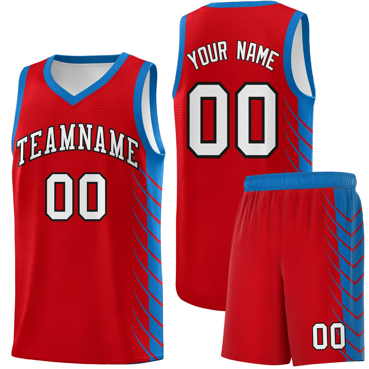 Custom Red Royal Personalized Side Symmetrical Line Pattern Sports Uniform Basketball Jersey
