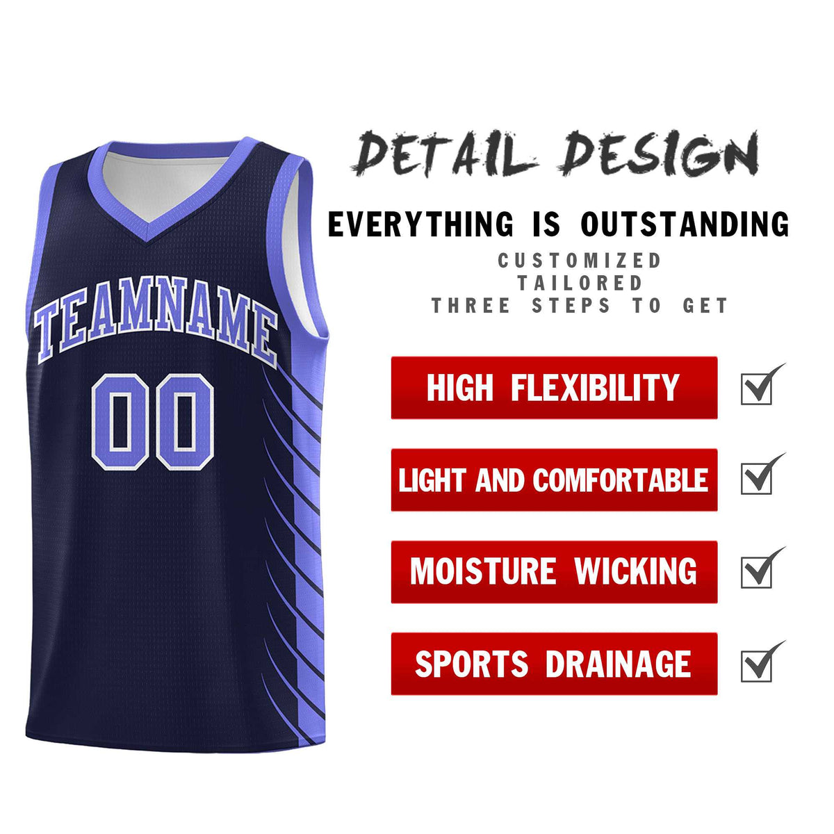 Custom Navy Purple Personalized Side Symmetrical Line Pattern Sports Uniform Basketball Jersey