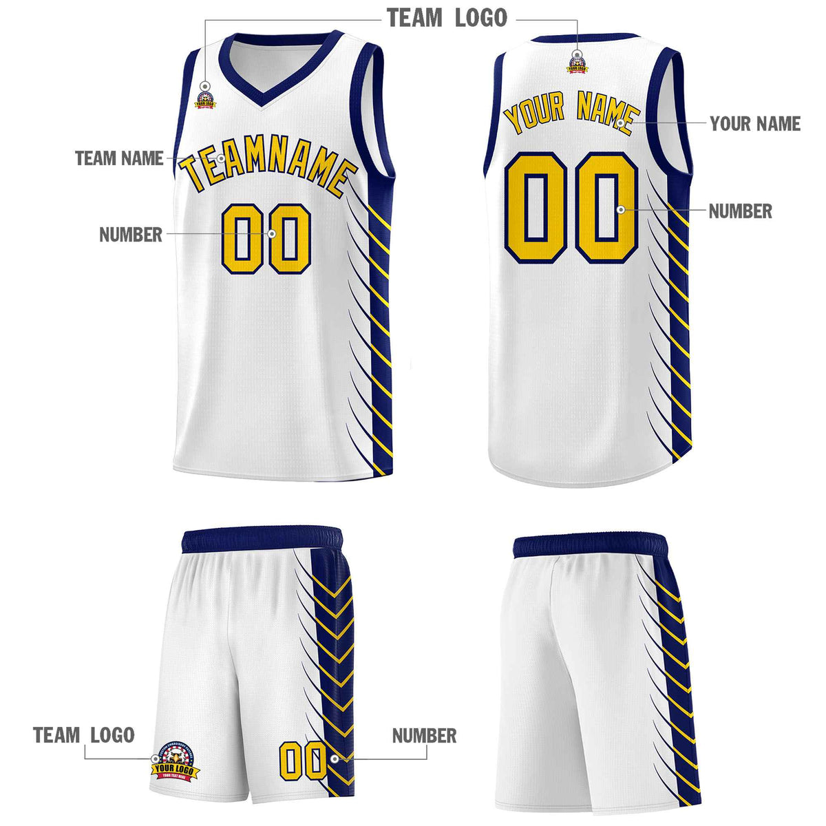 Custom White Navy Personalized Side Symmetrical Line Pattern Sports Uniform Basketball Jersey