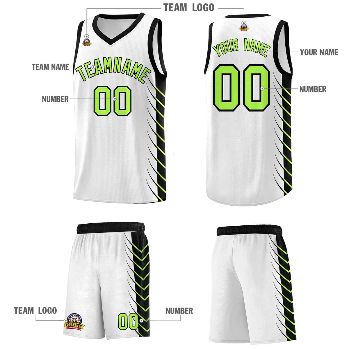 Custom White Black Personalized Side Symmetrical Line Pattern Sports Uniform Basketball Jersey