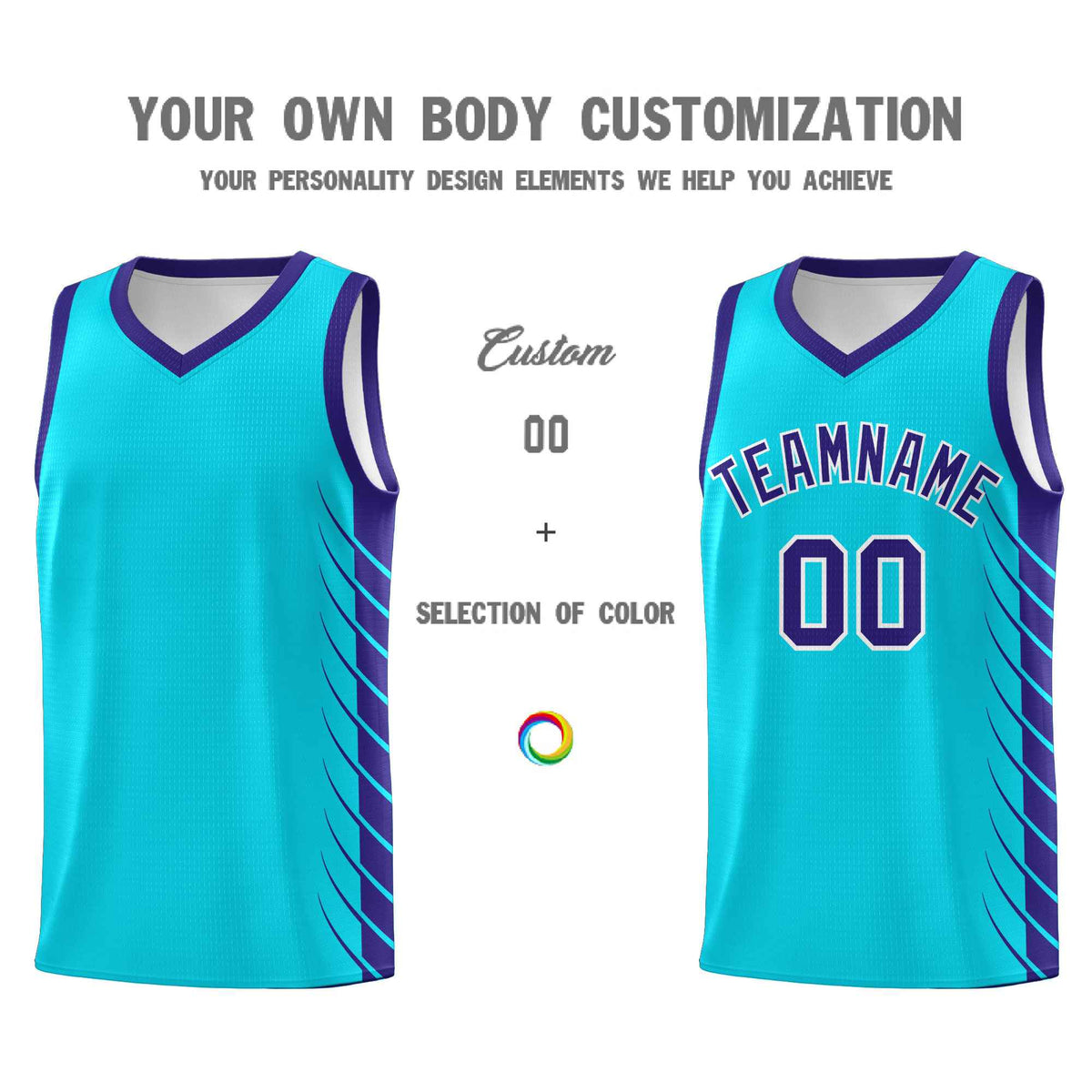 Custom Sky Blue Royal Personalized Side Symmetrical Line Pattern Sports Uniform Basketball Jersey