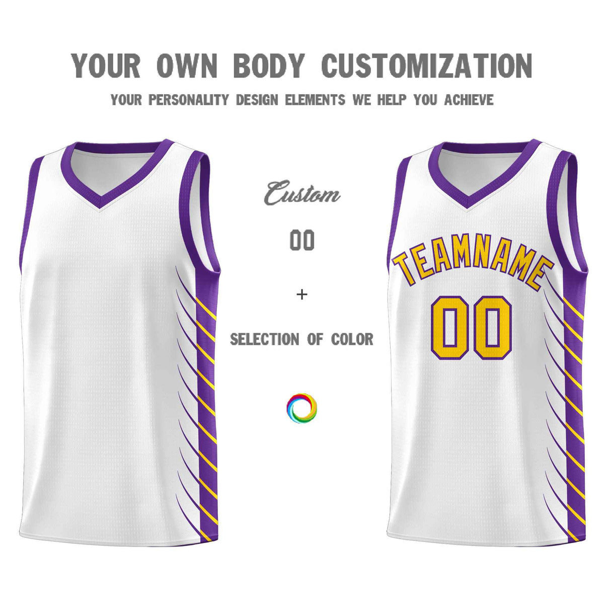 Custom White Purple Personalized Side Symmetrical Line Pattern Sports Uniform Basketball Jersey