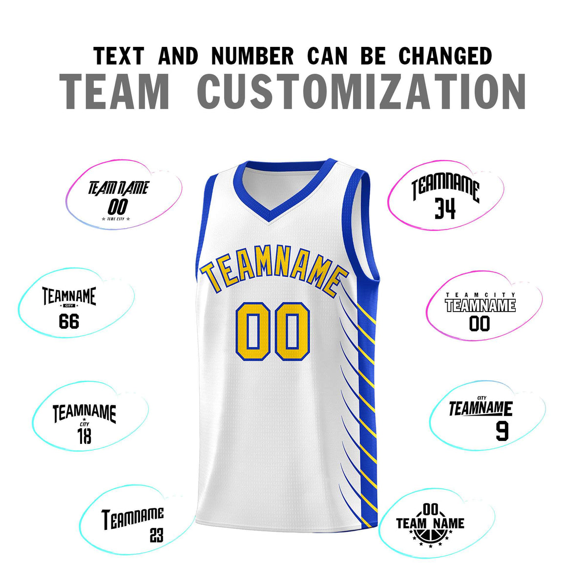 Custom White Royal Personalized Side Symmetrical Line Pattern Sports Uniform Basketball Jersey