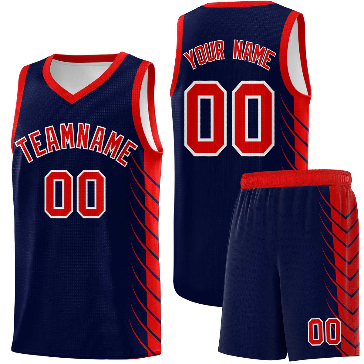 Custom Navy Red Personalized Side Symmetrical Line Pattern Sports Uniform Basketball Jersey