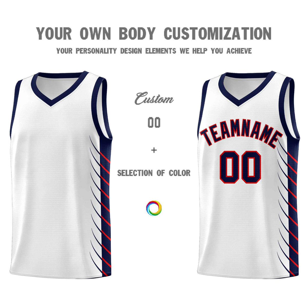 Custom White Navy Personalized Side Symmetrical Line Pattern Sports Uniform Basketball Jersey