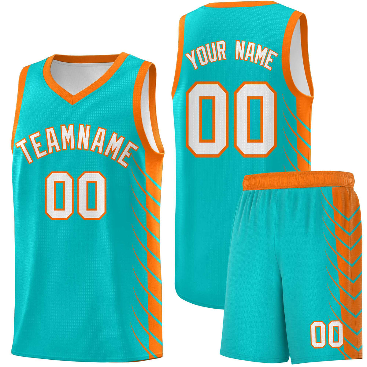 Custom Aqua Orange Personalized Side Symmetrical Line Pattern Sports Uniform Basketball Jersey