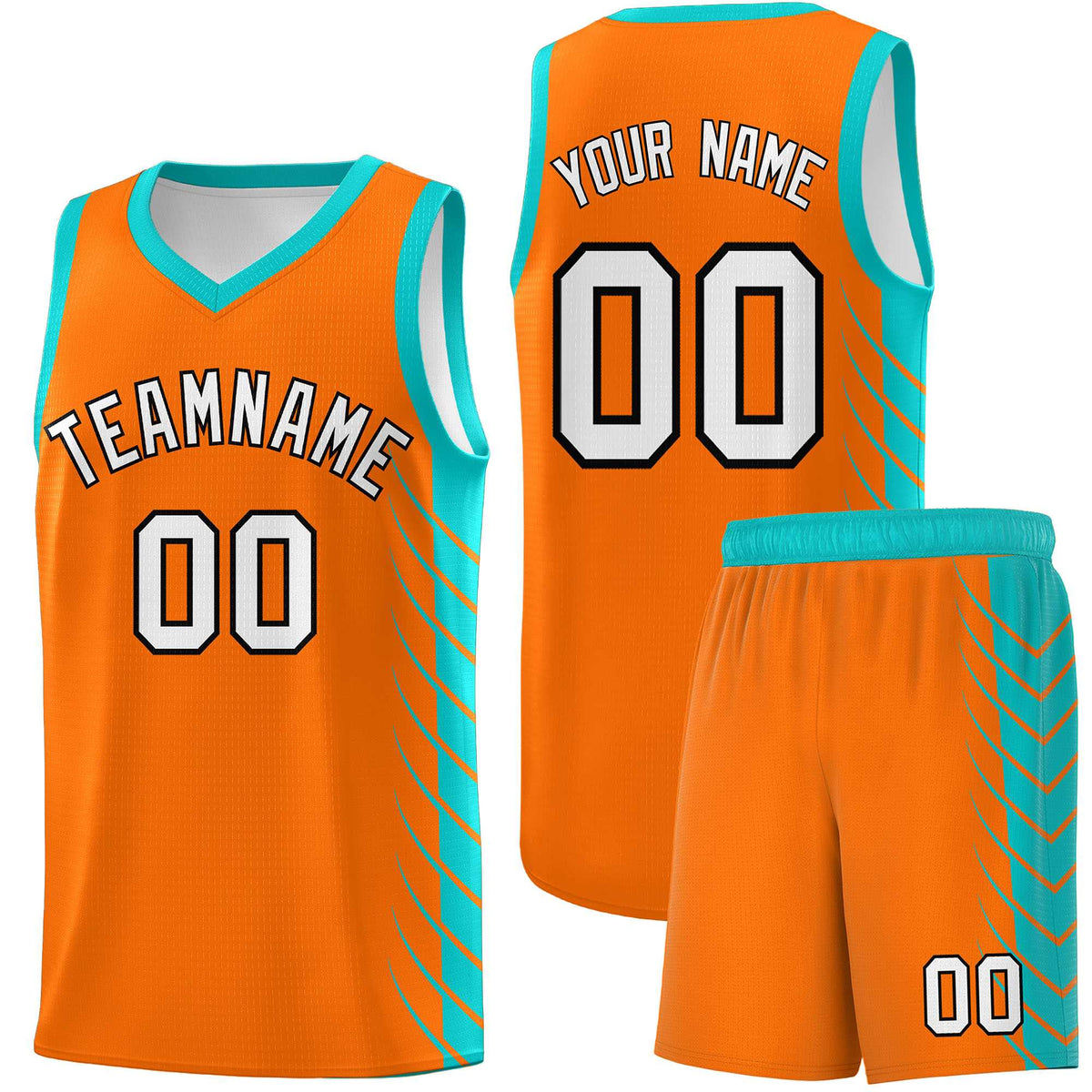 Custom Orange Aqua Personalized Side Symmetrical Line Pattern Sports Uniform Basketball Jersey