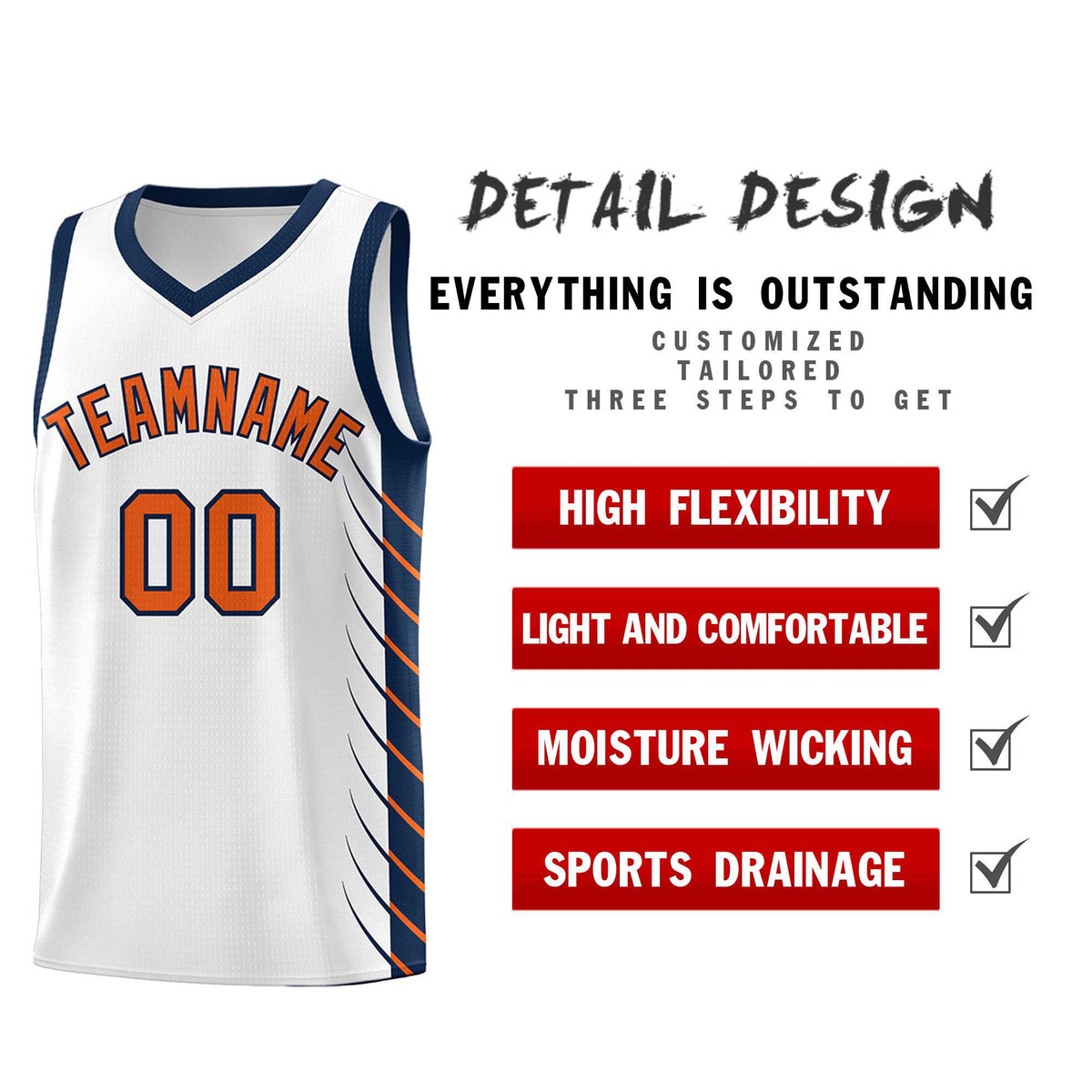 Custom White Navy Personalized Side Symmetrical Line Pattern Sports Uniform Basketball Jersey