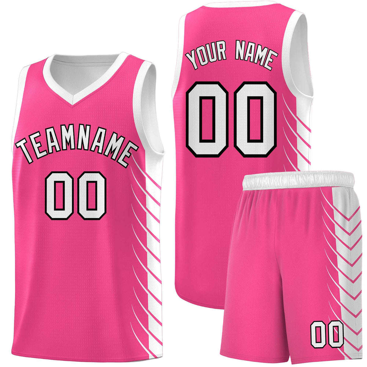 Custom Pink White Personalized Side Symmetrical Line Pattern Sports Uniform Basketball Jersey