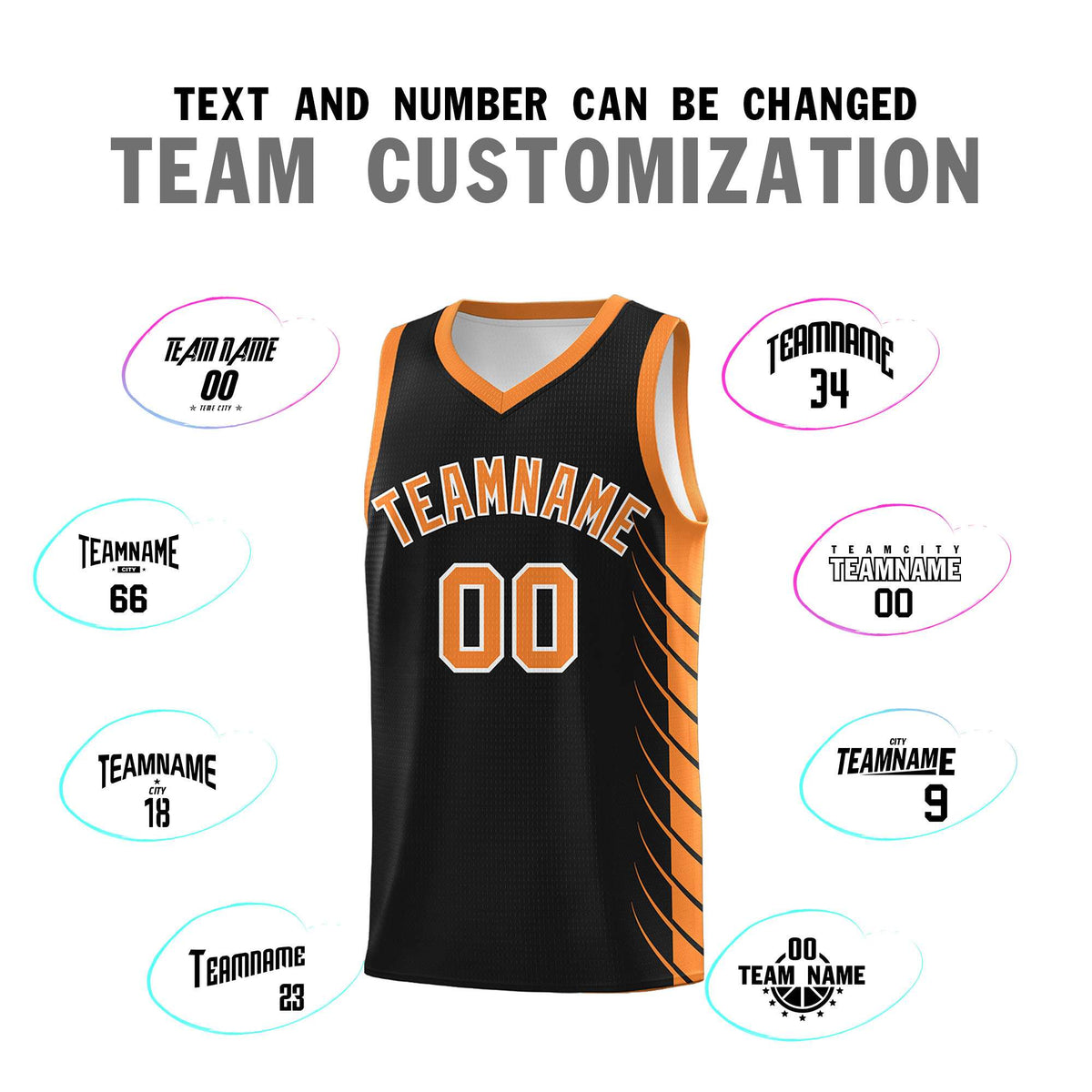 Custom Black Gold Orange Personalized Side Symmetrical Line Pattern Sports Uniform Basketball Jersey