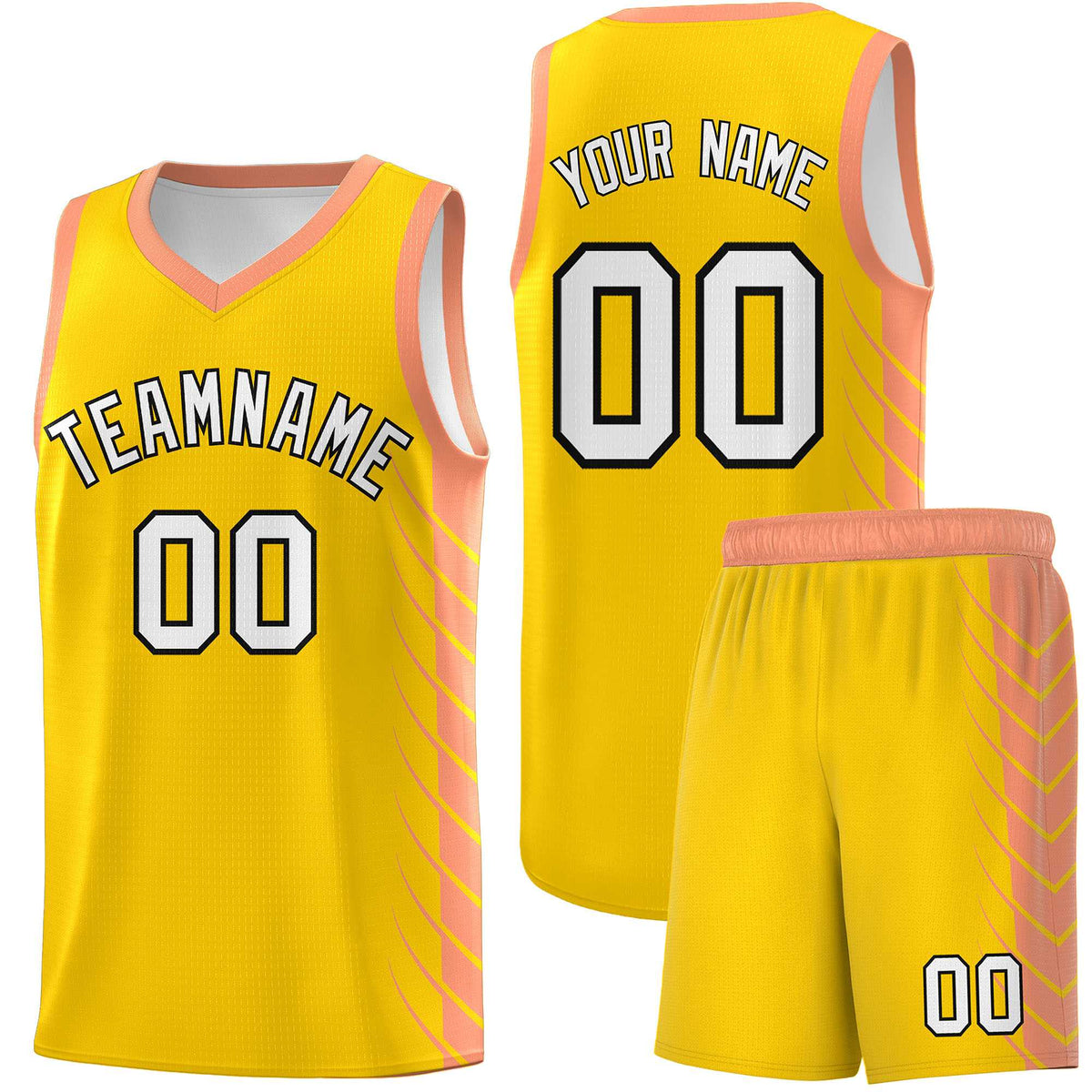 Custom Gold Light Orange Personalized Side Symmetrical Line Pattern Sports Uniform Basketball Jersey