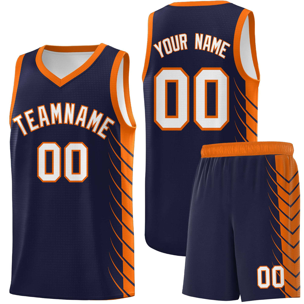 Custom Navy Orange Personalized Side Symmetrical Line Pattern Sports Uniform Basketball Jersey