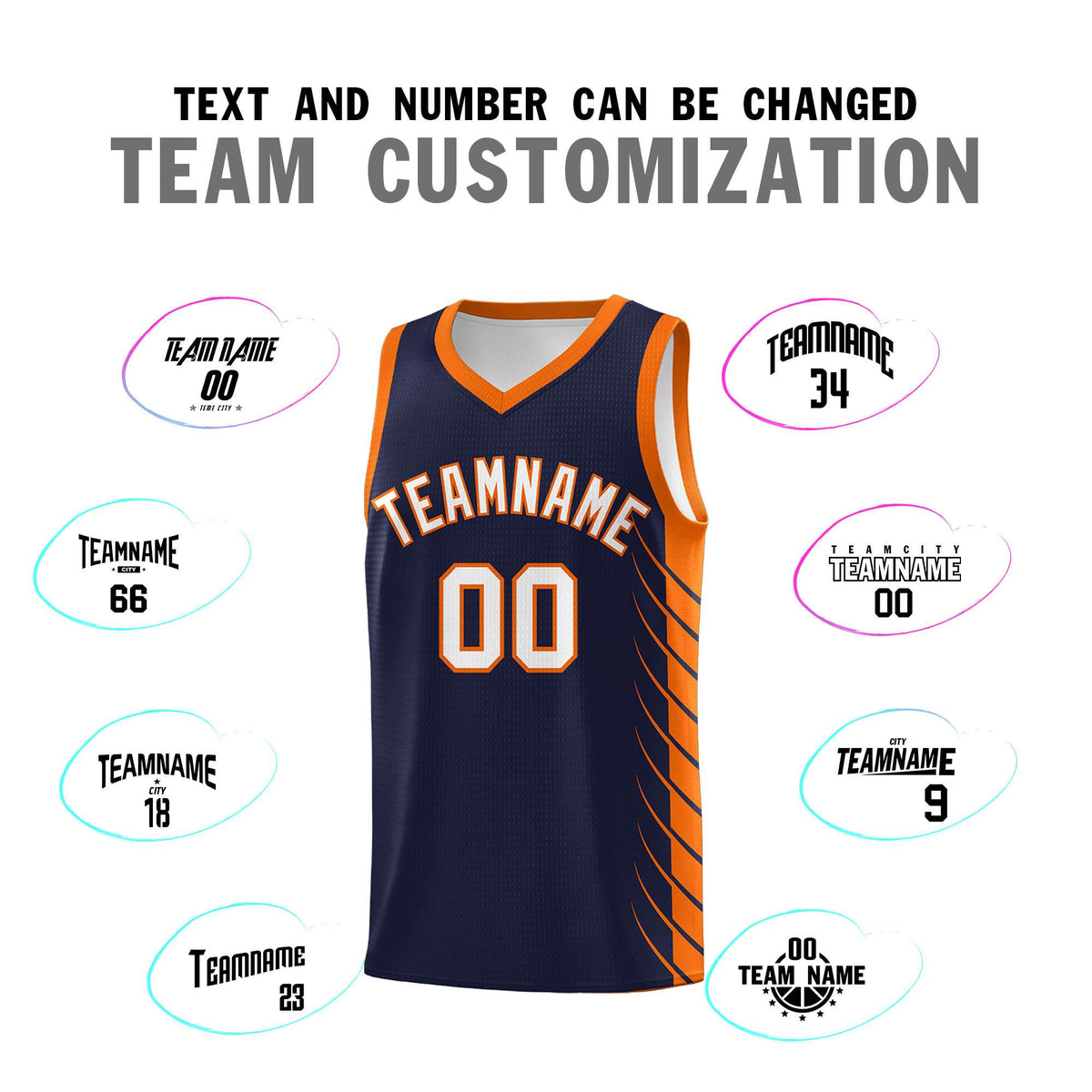 Custom Navy Orange Personalized Side Symmetrical Line Pattern Sports Uniform Basketball Jersey