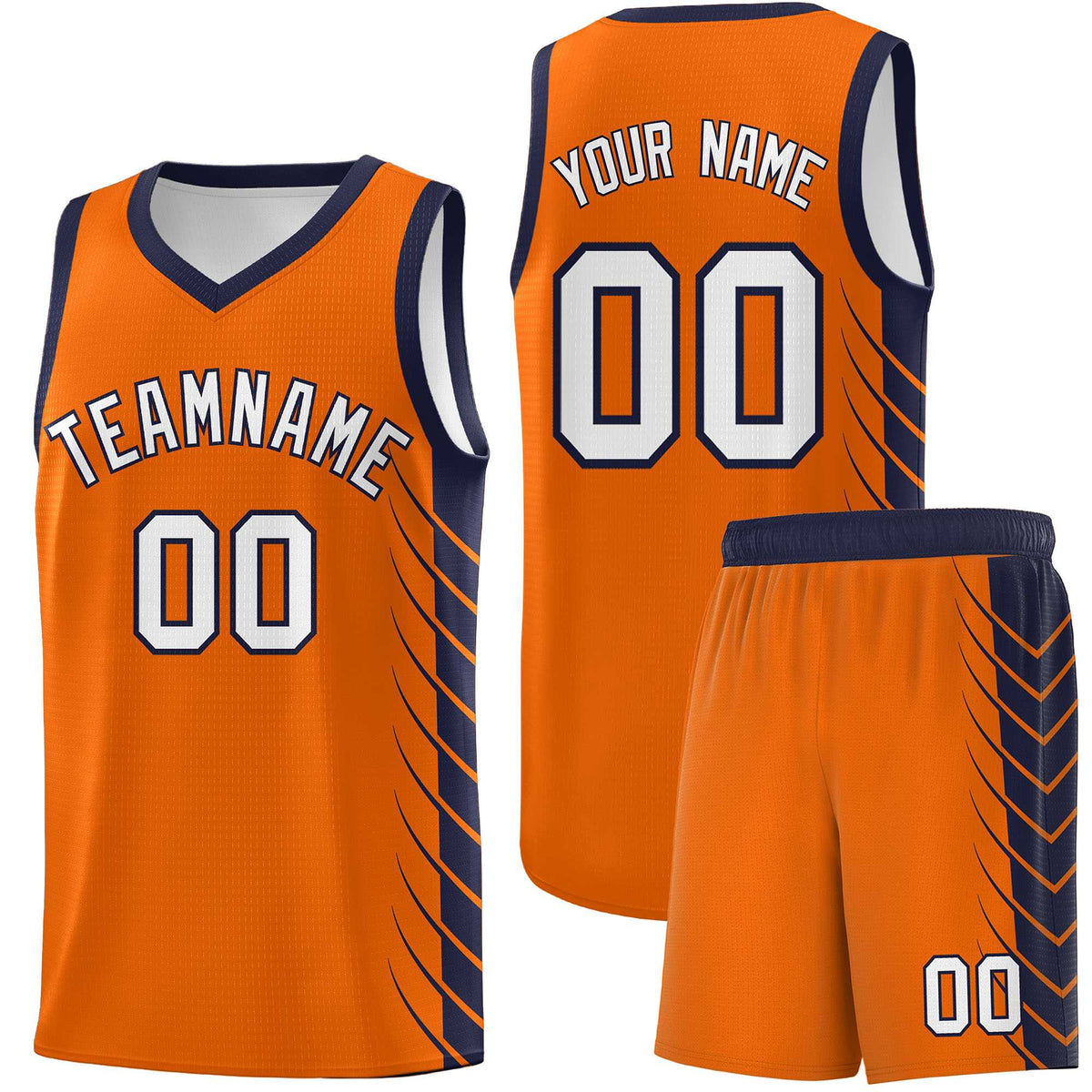 Custom Orange Navy Personalized Side Symmetrical Line Pattern Sports Uniform Basketball Jersey