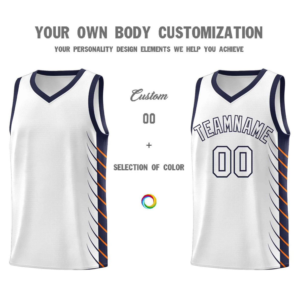 Custom White Navy Personalized Side Symmetrical Line Pattern Sports Uniform Basketball Jersey