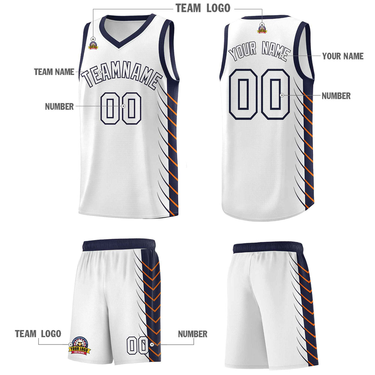 Custom White Navy Personalized Side Symmetrical Line Pattern Sports Uniform Basketball Jersey