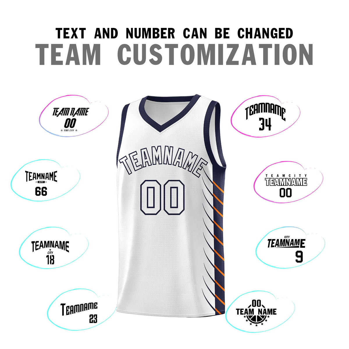 Custom White Navy Personalized Side Symmetrical Line Pattern Sports Uniform Basketball Jersey
