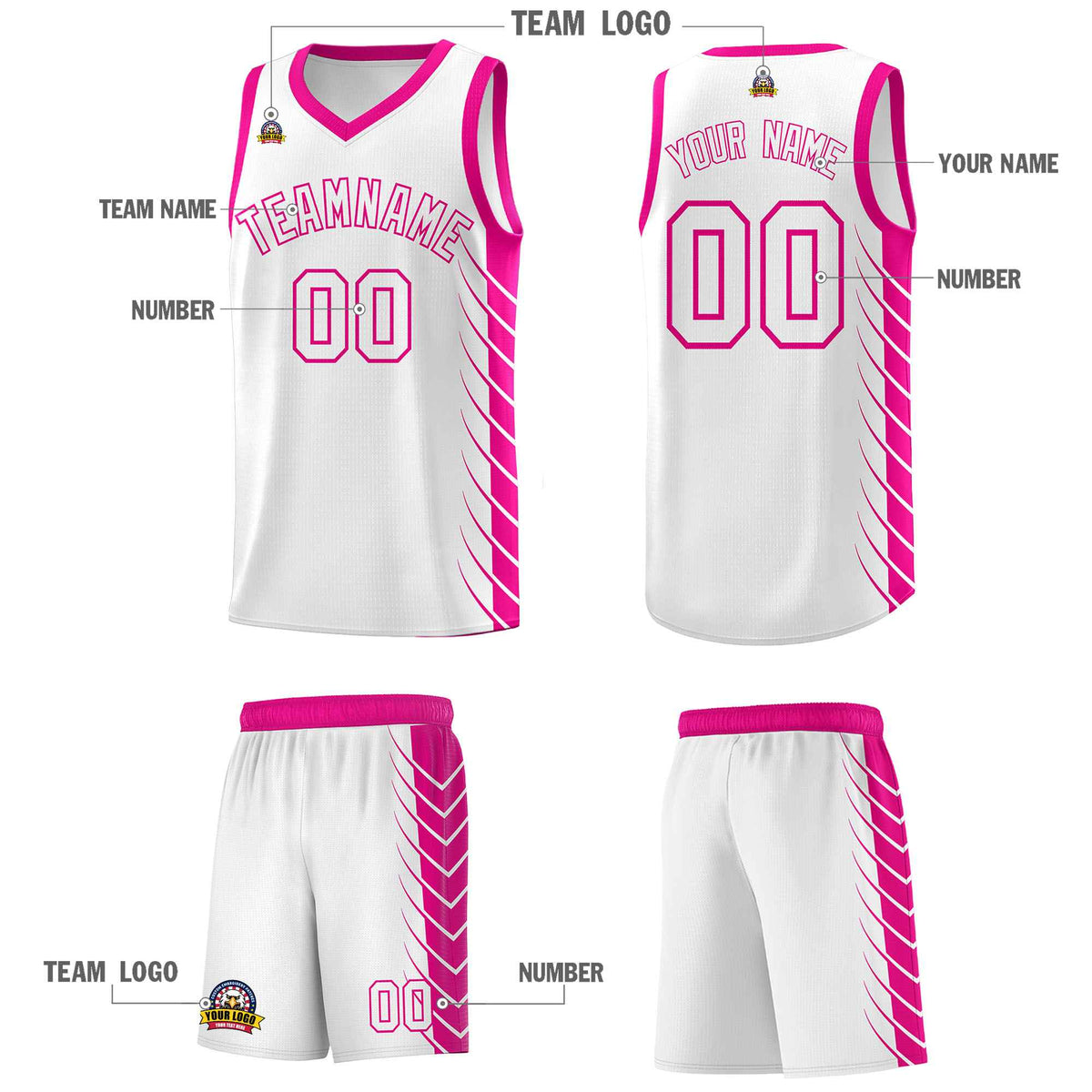 Custom White Pink Personalized Side Symmetrical Line Pattern Sports Uniform Basketball Jersey
