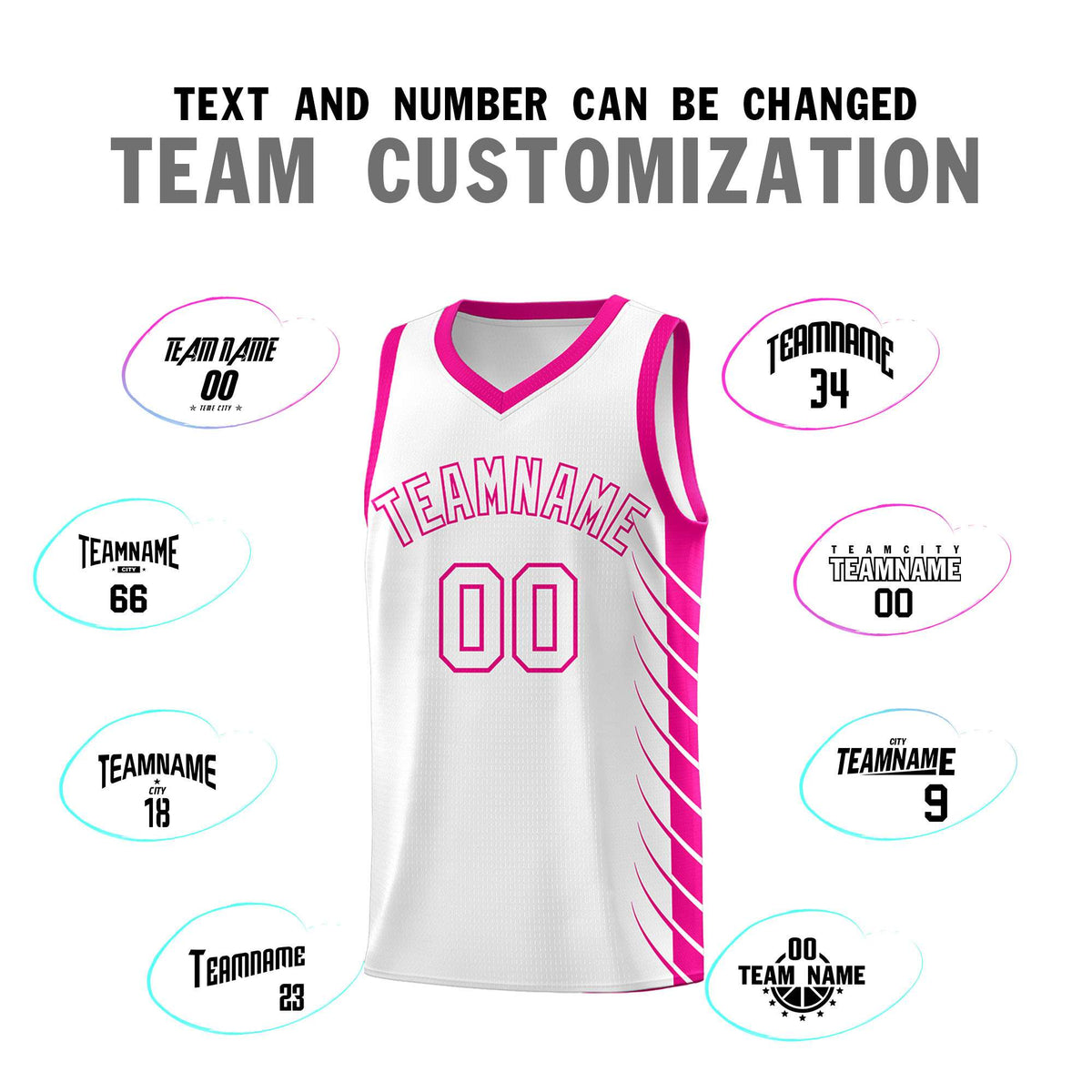 Custom White Pink Personalized Side Symmetrical Line Pattern Sports Uniform Basketball Jersey
